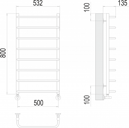 Стандарт П8 500х800  Полотенцесушитель  TERMINUS Балашов - фото 3